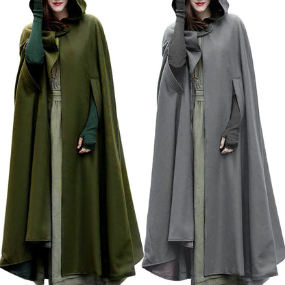 Gothic Cape Hooded Outerwear Women Black Oversize Solid Color Capes Ponchos Y2K Autumn Winter Cloak Hooded Trench Cloak Cosplay