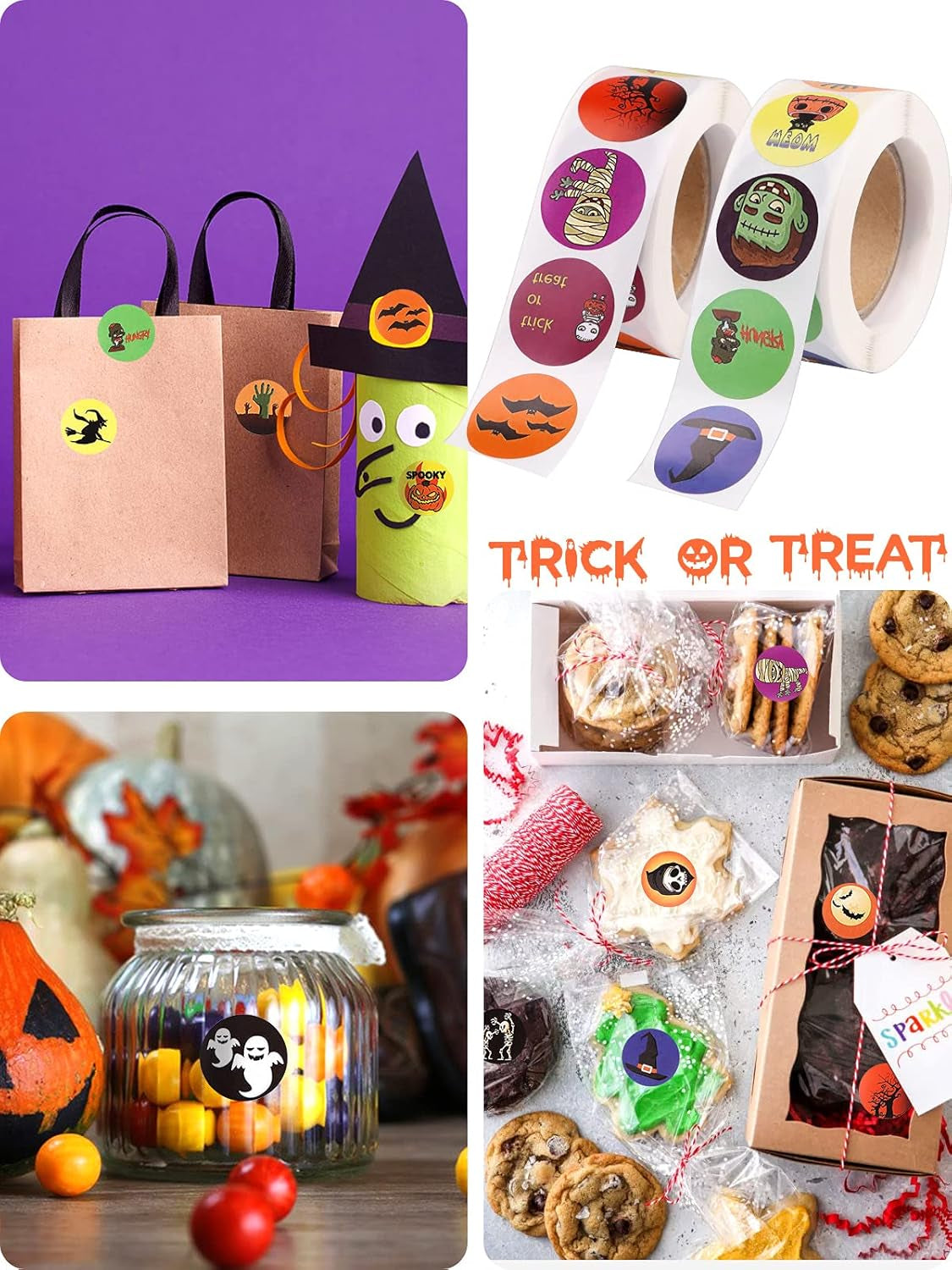 1000PCS Halloween Stickers for Kids,  Pumpkin Spider Bat Roll Sticker, Self Adhesive Gift Wrapping Packaging Envelope Seals Baking Label Paster Stickers for Halloween Decorations