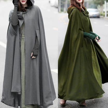 Gothic Cape Hooded Outerwear Women Black Oversize Solid Color Capes Ponchos Y2K Autumn Winter Cloak Hooded Trench Cloak Cosplay