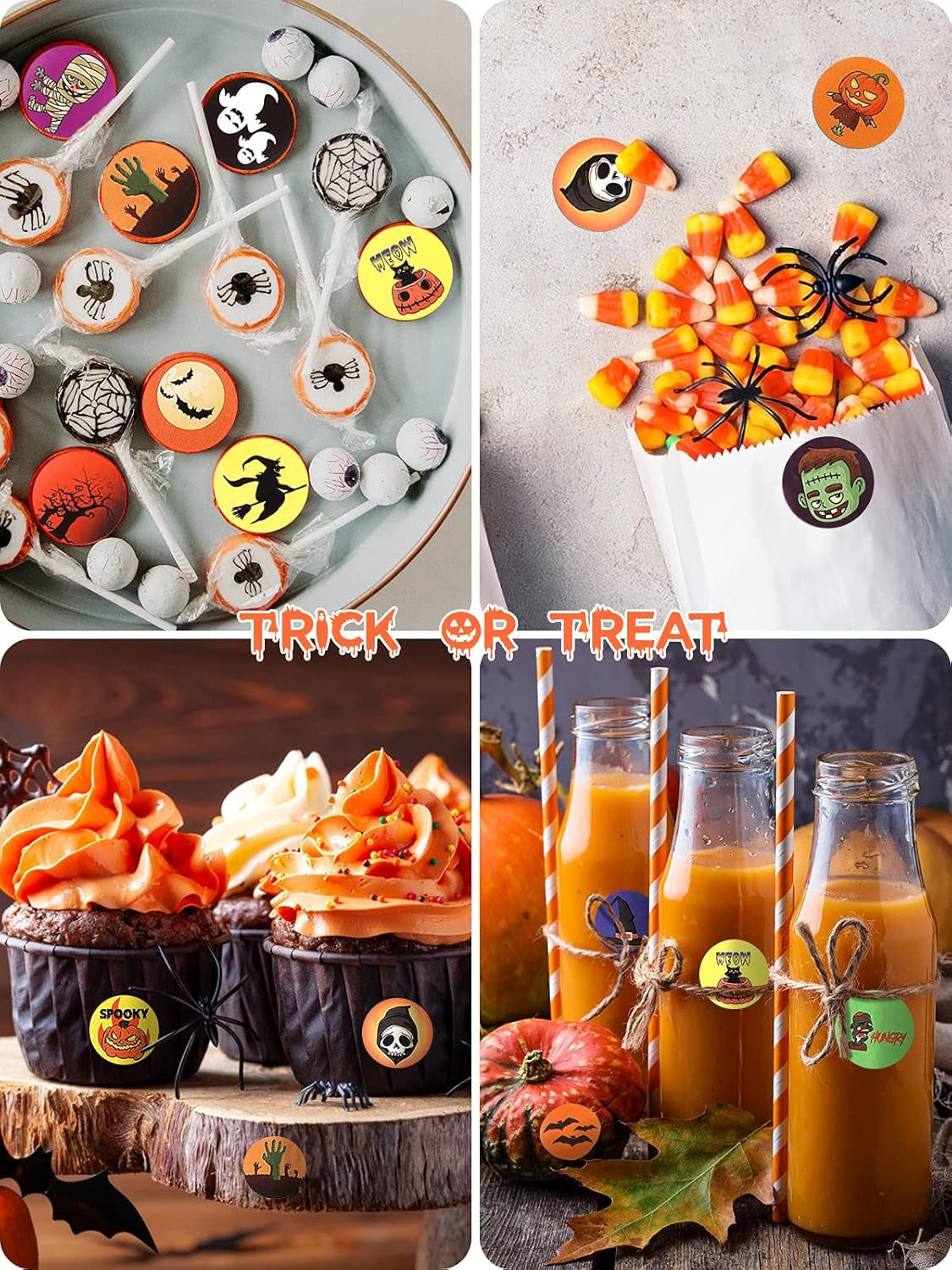 1000PCS Halloween Stickers for Kids,  Pumpkin Spider Bat Roll Sticker, Self Adhesive Gift Wrapping Packaging Envelope Seals Baking Label Paster Stickers for Halloween Decorations
