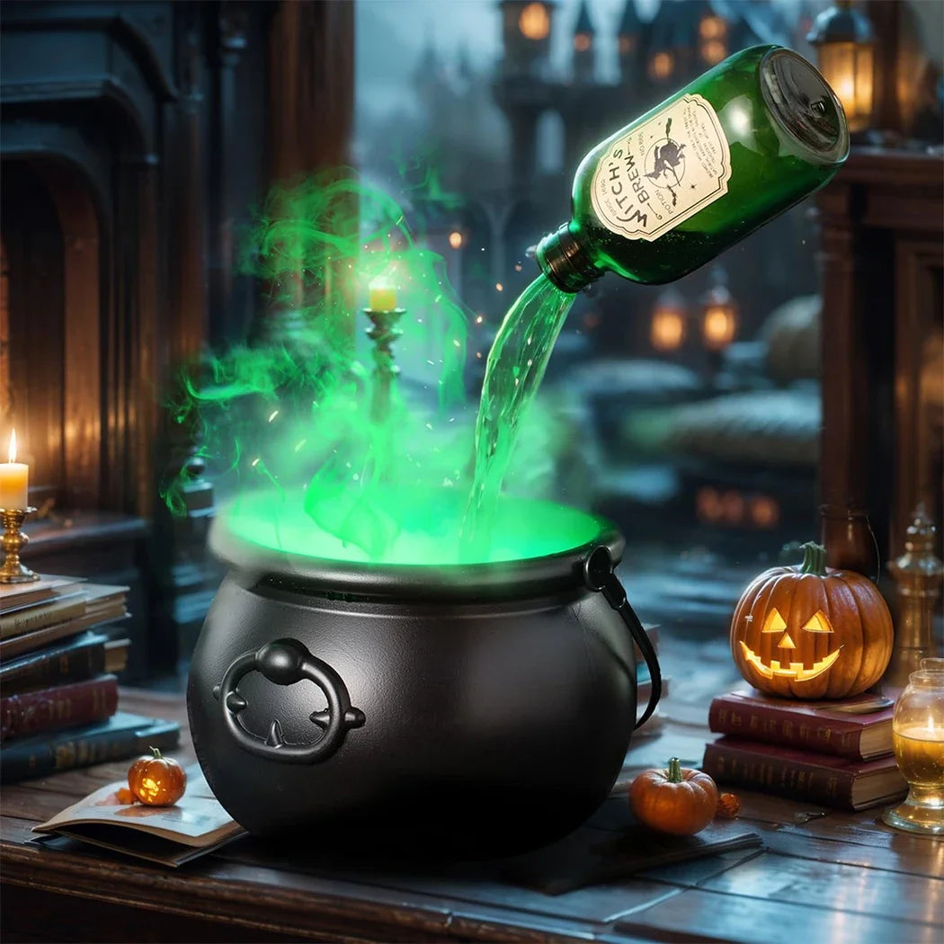 Halloween Witchcauldron with LED Light & Fog Mist Maker Skeleton Decor for Spooky Hocus Pocus Party, Home, Halloween Party