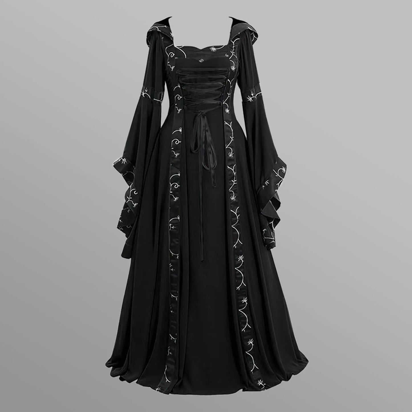 Victoria Medieval Vintage Costume Vampire Witch Halloween Cosplay Custumes Square Neck Long Batwing Sleeve Square Neck Dresses