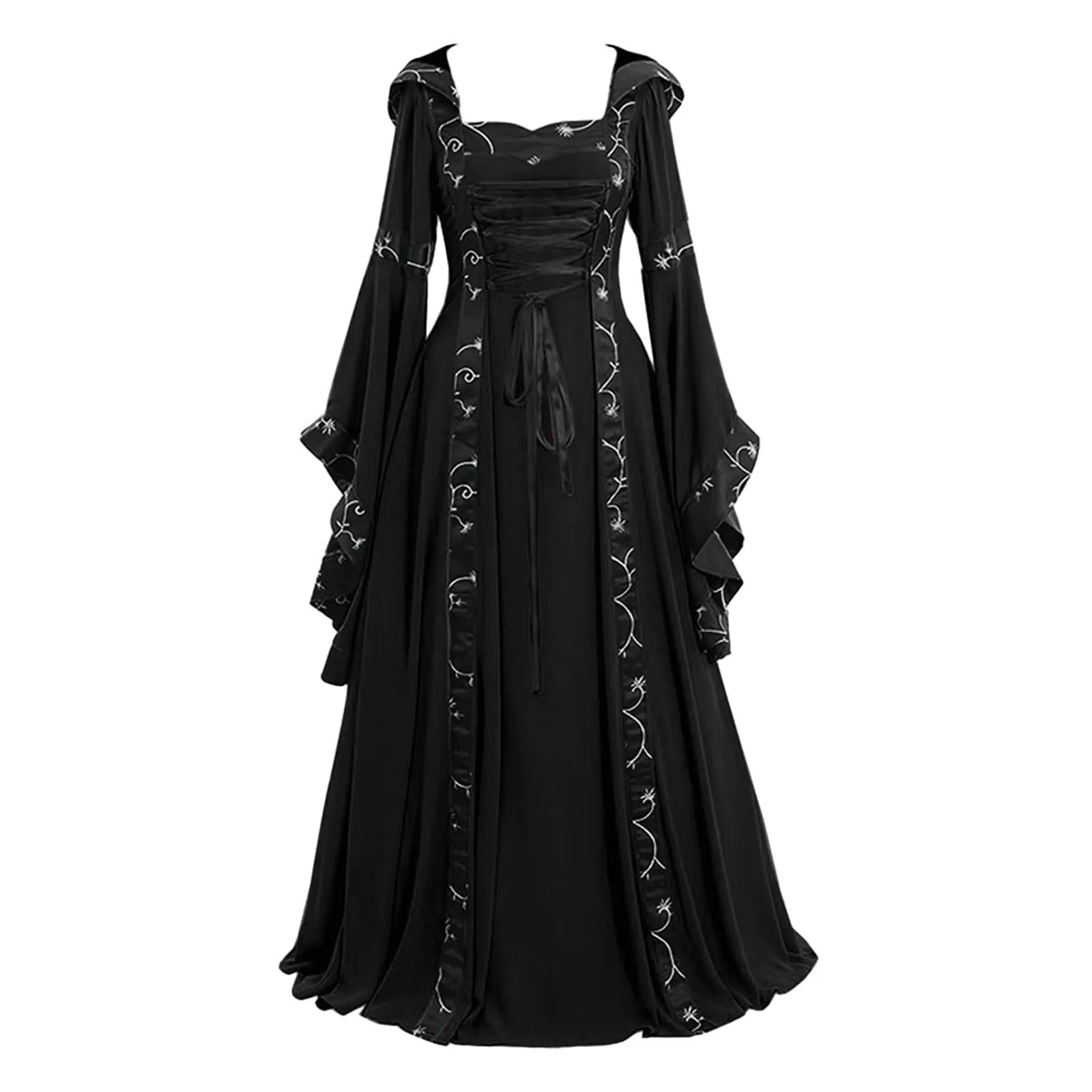 Victoria Medieval Vintage Costume Vampire Witch Halloween Cosplay Custumes Square Neck Long Batwing Sleeve Square Neck Dresses