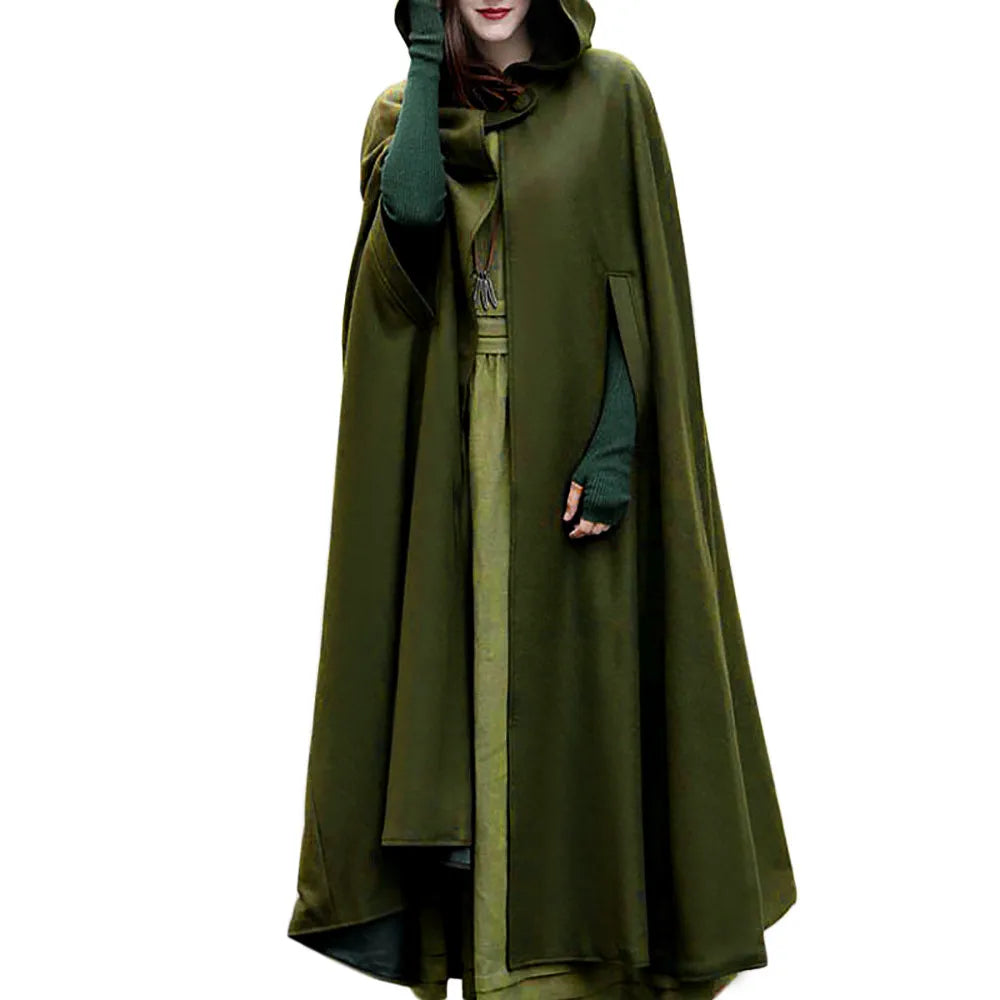 Gothic Cape Hooded Outerwear Women Black Oversize Solid Color Capes Ponchos Y2K Autumn Winter Cloak Hooded Trench Cloak Cosplay