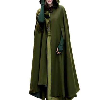 Gothic Cape Hooded Outerwear Women Black Oversize Solid Color Capes Ponchos Y2K Autumn Winter Cloak Hooded Trench Cloak Cosplay