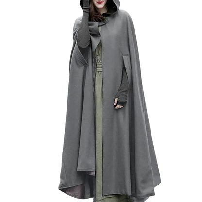 Gothic Cape Hooded Outerwear Women Black Oversize Solid Color Capes Ponchos Y2K Autumn Winter Cloak Hooded Trench Cloak Cosplay
