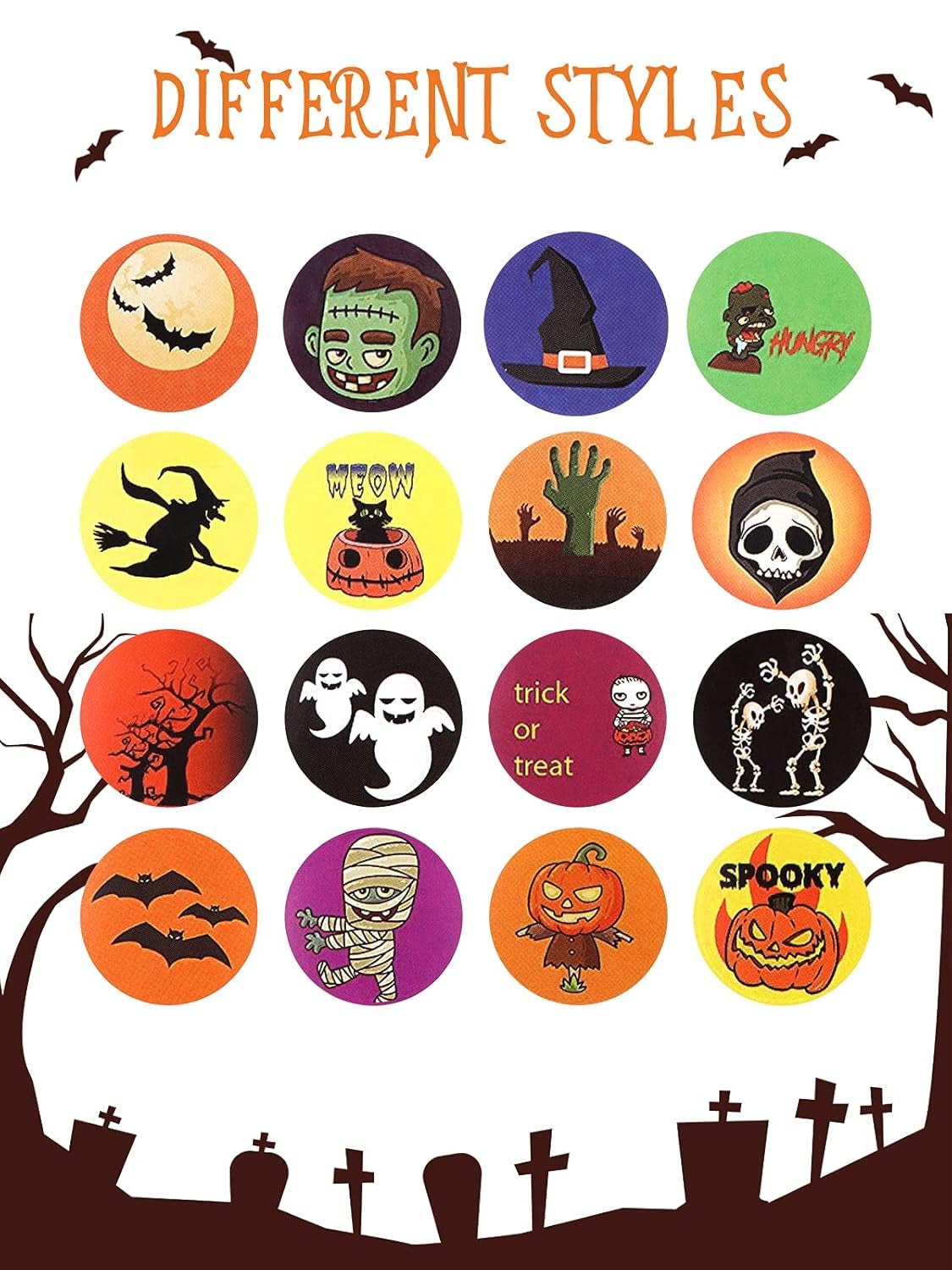 1000PCS Halloween Stickers for Kids,  Pumpkin Spider Bat Roll Sticker, Self Adhesive Gift Wrapping Packaging Envelope Seals Baking Label Paster Stickers for Halloween Decorations