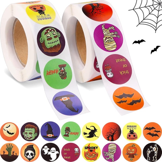 1000PCS Halloween Stickers for Kids,  Pumpkin Spider Bat Roll Sticker, Self Adhesive Gift Wrapping Packaging Envelope Seals Baking Label Paster Stickers for Halloween Decorations