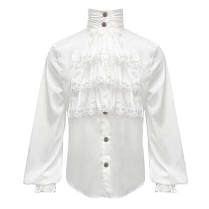 Men Steampunk Shirt Vintage Prince Medieval Renaissance Blouse Male White Black Turtleneck Tops Victorian Cosplay Costumes